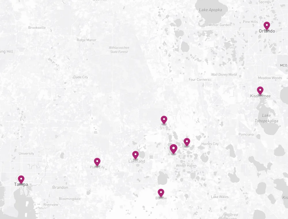 Map of Above & Beyond Specialized Cleaning service areas across Central Florida